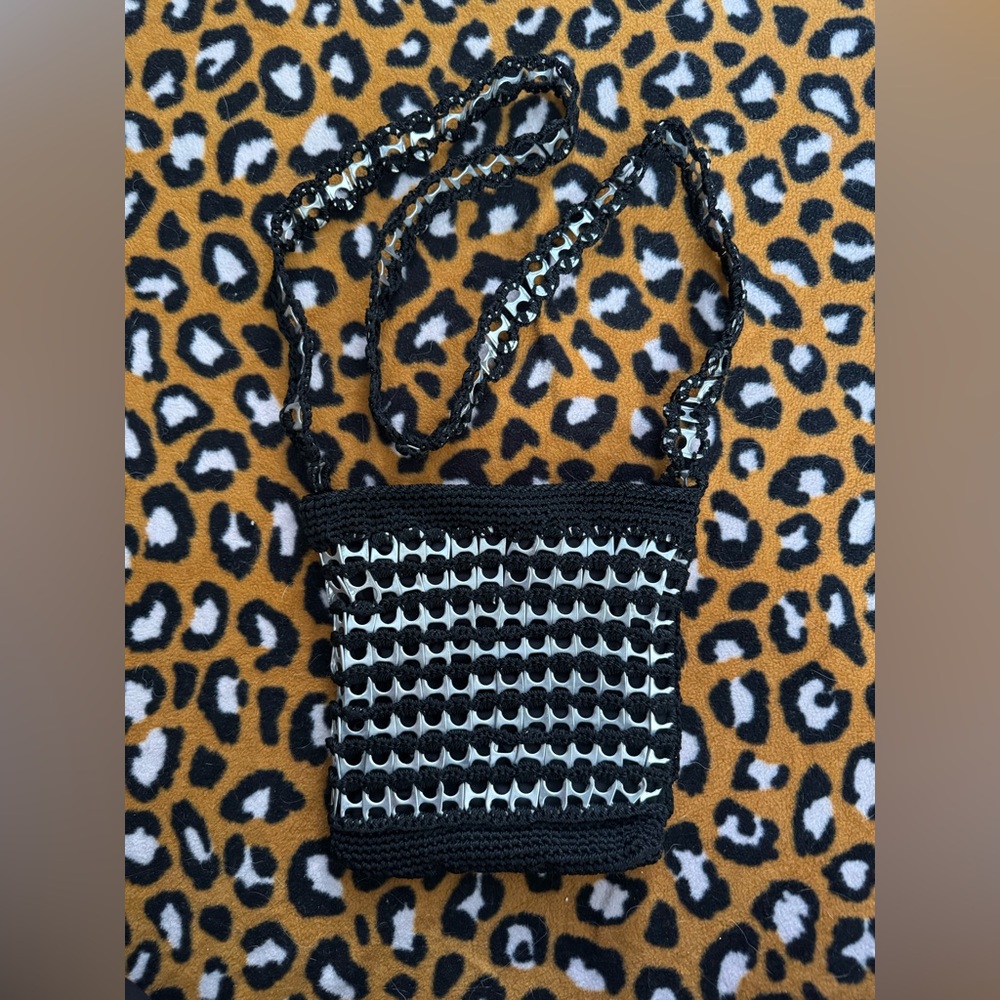 Vintage Black Crochet Soda Tab Crossbody Bag